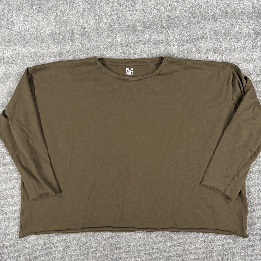 Planet Lauren G Shirt One Size Brown Pima Cotton Raw Hem Boxy Minimalist Capsule